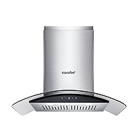 Comfee Curved Glass Range Hood 30 Inch 450 CFM 3 Speed Gesture Sensing &Touch Control Panel Stainless Steel kitchen Ductless/Ducted Convertible with Baffle Filters and 2 LED Lights (CVG30W9AST)