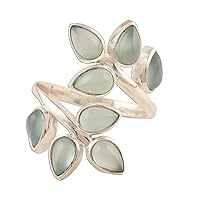 NOVICA Artisan Handmade Chalcedony Cocktail Ring .925 Sterling Silver Multi Stone India Gemstone 'Leafy Glory'