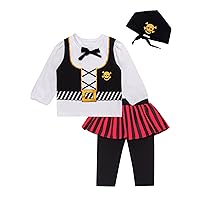 3PC Toddler Baby Girl Outfits Halloween Costume Stripe Skirt Kid Pirate Long Sleeve with Head Scarf
