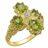 18k Yellow Gold Cubic Zirconia & Peridot Womens Cluster Ring - Sizes 4 to 12 Available
