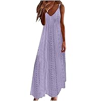 Short Sundresses for Women Maxi Dresses for Women 2024 Summer Solid Color Elegant Hollow Trendy Loose with Sleeveless V Neck Dress Purple Large