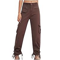 Womens Jeans Cargo Pants Parachute High Waist Wide Leg Pants Fashion Y2K Teen Girls Baggy Hiking Denim Jogger Pants