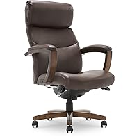 Greyson Modern Executive Office Chair, Solid Wood Arms and Wheeled Base, Ergonomic High-Back Lumbar Support, Bonded Leather, Brown 29.75D x 27W x 45.75H Inch