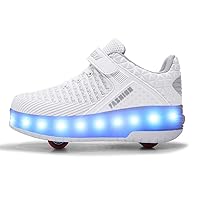 Ehauuo Kids Two Wheels Shoes with Lights Rechargeable Roller Skates Shoes Retractable Wheels Shoes LED Flashing Sneakers for Unisex Girls Boys Beginners Gift