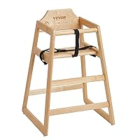 VEVOR Wooden High Chair for Babies & Toddlers, Double Solid Wood Feeding Chair, Eat & Grow Portable High Chair, Easy to Clean Baby Booster Seat, Compact Toddler Chair, Natural
