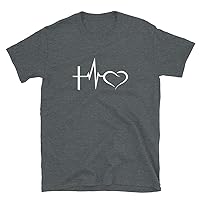 Faith Hope Love Symbols, Christian Cross and Heart, Christian Short-Sleeve Unisex T-Shirt for Women and Men Dark Heather