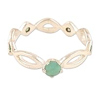 NOVICA Artisan Handmade Emerald Band Ring Polished .925 Sterling Silver with Jewels India Gemstone 'Emerald Princess'