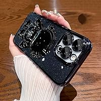 Designed for iPhone 14 Pro Max Case with Astronaut Hidden Stand, Cute 6D Glitter Bling Clear Plating Kickstand Phone Case for Women Girls Soft TPU Cover Full Camera Lens Shockproof Case Black