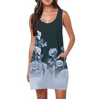 Summer Dresses for Women 2024 Trendy,Scoop Neck Tank Dress Sleeveless Dressy Casual Sundress with Pocket