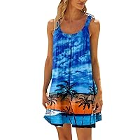 Womens Dresses Summer 2024 Fashion Summer Beach Casual Print Sleeveless Cute Sling Dress