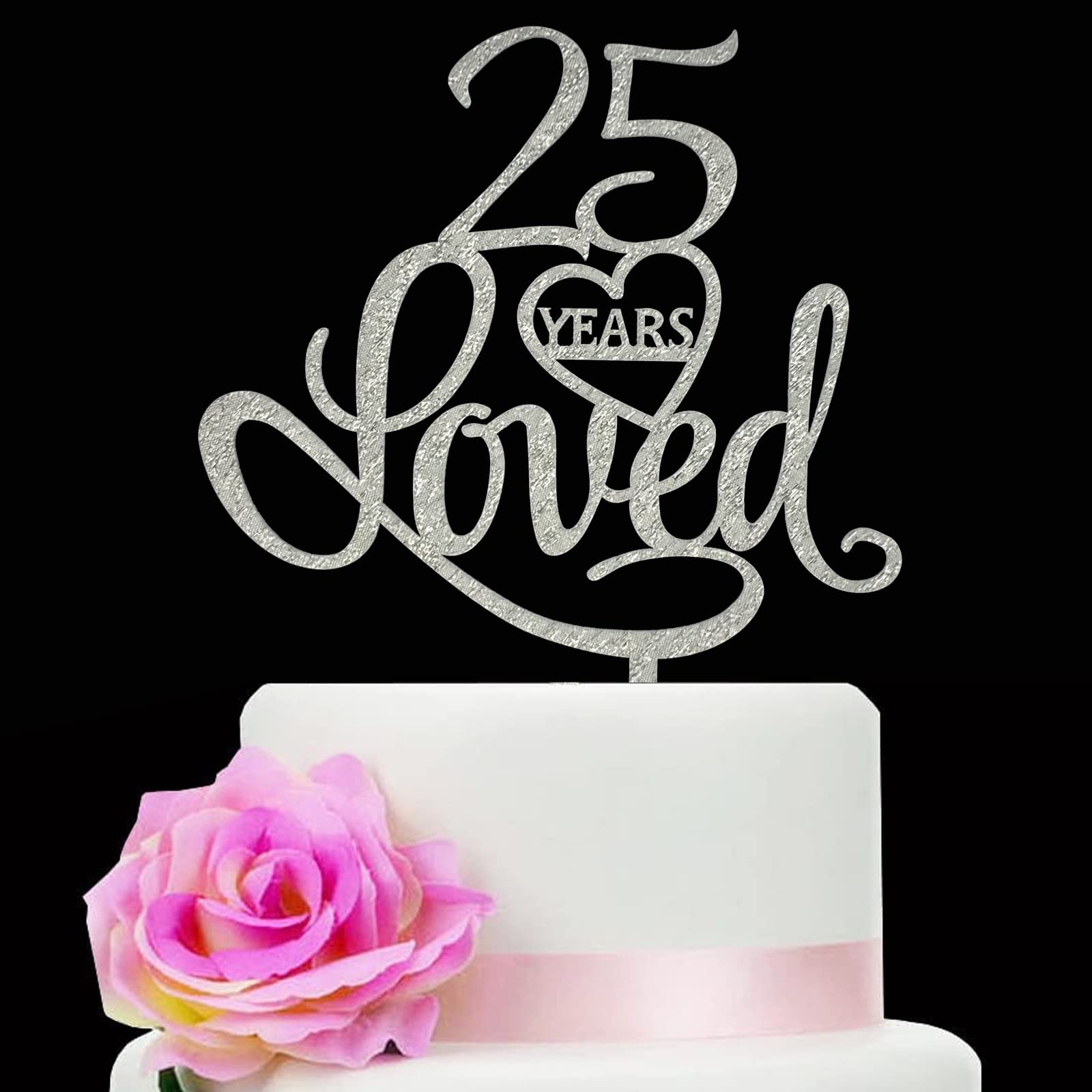 Mua Silver Acrylic 25 Years Loved Birthday Cake Topper, 25th ...