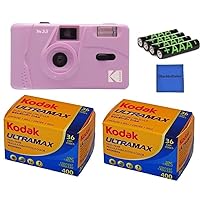 Kodak M35 Instant Camera with Flash Starter Bundle: 2 Kodak GC36 Film + 4 Pack AAA Batteries + Lens Cleaning Cloth (Purple)