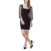 BCBGeneration Women's Fitted Long Sheer Puff Sleeve Mini Dress