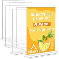 Acrylic Sign Holder 8.5 x 11 Inch, 6 Pack Vertical Double Side Clear Plastic Sign Holder, Table Sign Holder Stand for Menu Picture Frame Flyer Document Holder Display