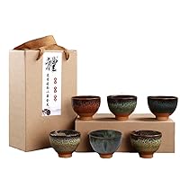 Mtoye 6PCS Handmade Chinese Small Ceramic Tea Set Sake Cups Set of 6，2.5oz 6 Colors Pottery Teacups