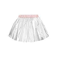 Kids Girls Shiny Metallic Flared Skater Scooter Skirts Pleated Mini Skorts for Disco Dance Party Performance
