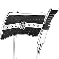 Dual Shower Head Combo Set, Handheld Showerhead Rainfall Shower Head Combo with Black Face, 60 Inch Long Stainless Steel Shower Hose, Chrome