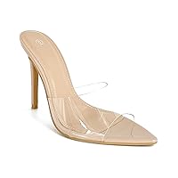 Women Clear Pointed Toe Sandals Stiletto Heels Transparent Strap High Heels Slip on Mules for Women