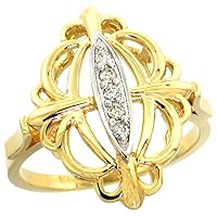14k Yellow Gold Fleur De Lis Loop Diamond Ring 0.10 cttw, 13/16 inch Wide