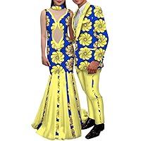 XIAOHUAGUA Couple Matching African Clothing Outfits Set Man Suits Women Long Maxi Dress