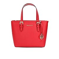Michael Kors Jet Set Travel Small Carryall Convertible Top Zip Tote Saffiano Leather Crossbody Bag Purse Handbag (Bright Red)