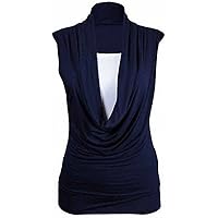 Forever Women Plain Plus Size Cowl Neck Inner Vest 2 in 1 Tunic Sleevless Style Top