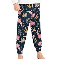 Cute Swimming Axolotl Vector Pattern Youth Pajama Pants Elastic Waist Pajama Bottoms Lounge Pants Sleepwear PJ Bottoms