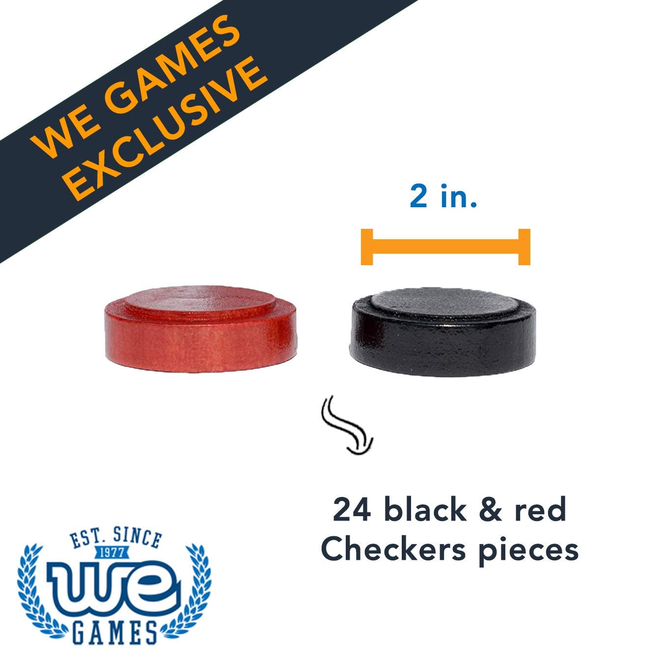 WE Games Checkers Pieces Only, Wooden Checker Board Game Pieces, 24 Black and Red Stackable Player Pieces with a Drawstring Storage Bag, 2 Inch Diameter Carved Versatile Game Pieces