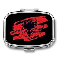 Albanian Flag Square Pill Box for Purse Pocket 2 Compartment Medicine Tablet Holder Organizer Decorative Pill Case, sfdfhj398