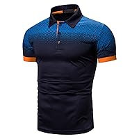 Men's Polo Shirts Print Short Sleeve Cotton Golf Shirt Casual Collared Shirt Lightweight Workout Shirts with 3 Buttons