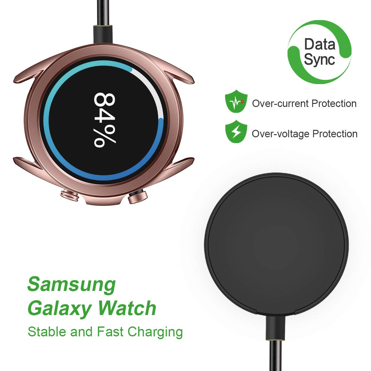 YiJYi Compatible with Samsung Galaxy Watch 6/6 Classic/ 5/5 Pro/4/4 Classic/3/Active 2/Active,1-Pack Replacement USB Wireless Charging Cable Dock Stand for Galaxy Watch Accessories