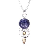 NOVICA Handmade Citrine Lapis Lazuli Pendant Necklace Spiral from India .925 Sterling Silver Gemstone Birthstone 'Majestic Spiral'
