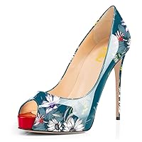 FSJ Women Graceful Peep Toe Pumps High Heels with Platform Slip On Party Prom Shoes Size 4-15 US