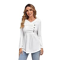 Womens Summer Tops Sexy Casual T Shirts for Women Button Front Ruched Tee