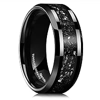Tungsten Wedding Band for Men 8mm Blue/Rose Gold/Silver High Polished Meteorite Fragment Inlay Wedding Ring for Daily Wear