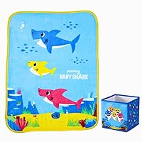 Franco Baby Shark Kids Bedding Plush Throw and Canvas Storage Cube Bin, 2pc Set (Officially Licensed Product)