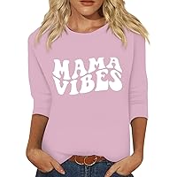 Mama Mommy Mom Bruh Shirt Casual Cute 3/4 Length Sleeve Round Neck Mama Letter Printed Summer Shirts for Women 2024