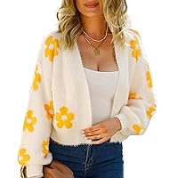 Women's Long Sleeve Open Front Cardigan Loose Knit Sweater Cardigans Floral Casual Outerwear