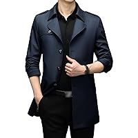 Men'S Notched Collar Single Breasted Cotton Jacket Long Windproof Overcoat Top Fashion Winter Trench Coat