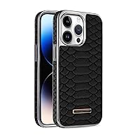 -Leather Case for iPhone 15Pro Max/15 Pro/15, Luxury Business Premium Protective Phone Cover for Women Men Electroplated Edge (15 Pro,Black)