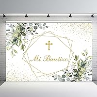 MEHOFOND Mi Bautizo Backdrop Mexican Baptism Party Supplies First Holy Communion Newborn Baby Shower Gold Glitter Background Greenery Eucalyptus Photo Booth Props 8x6ft