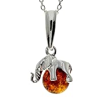 Genuine Baltic Amber & Sterling Silver Pendant Lucky Elephant on the ball without Chain - GL354