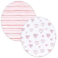 Bassinet Sheets Compatible with Fisher-Price On-The-Go Baby Dome, 2 Pack, 100% Jersey Knit Cotton Fitted Sheets, Breathable and Heavenly Soft, Pink Hearts and White Stars Print for Baby