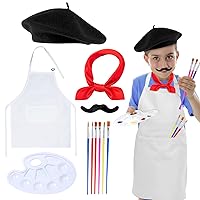Kids Artist Costume Accessories Set Painter Dress-Up with Beret Hat Tie Dye Apron for Halloween Career Day Costume