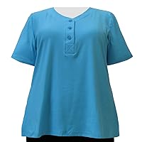 Women's Plus Size Turquoise Cotton Knit Short Sleeve Top