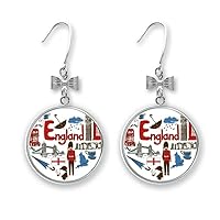 England Love Heart UK National Flag Bow Earrings Drop Stud Pierced Hook