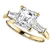 Silver/Solid Gold Handmade Engagement Ring 2 CT Asscher Cut Moissanite Diamond Solitaire Wedding/Bridal Rings for Women/Her Anniversary Ring