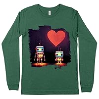 Robot Love Long Sleeve T-Shirt - Graphic T-Shirt - Heart Long Sleeve Tee Shirt