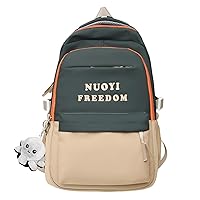 Kawaii Backpack with Cute Accessories Pendant Letter Print Print Daily Casual Bag Lovely Colorblock Rucksack (Green Khaki)