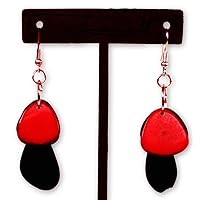 Tagua Triple Tear Drop La Quita Earrings- Black and Red - Artisan Elegant